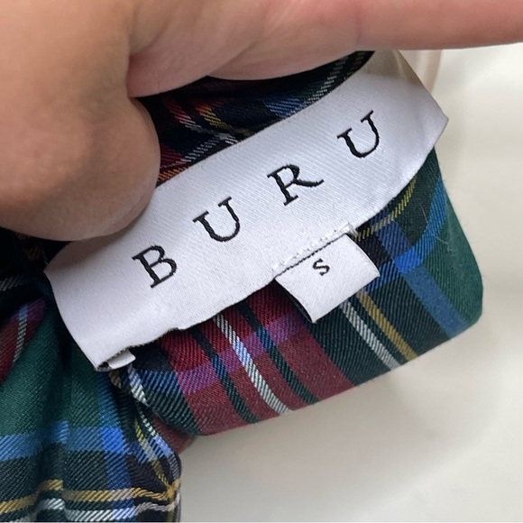 BURU plaid puff sleeve heart buttons - S - Picture 3 of 10